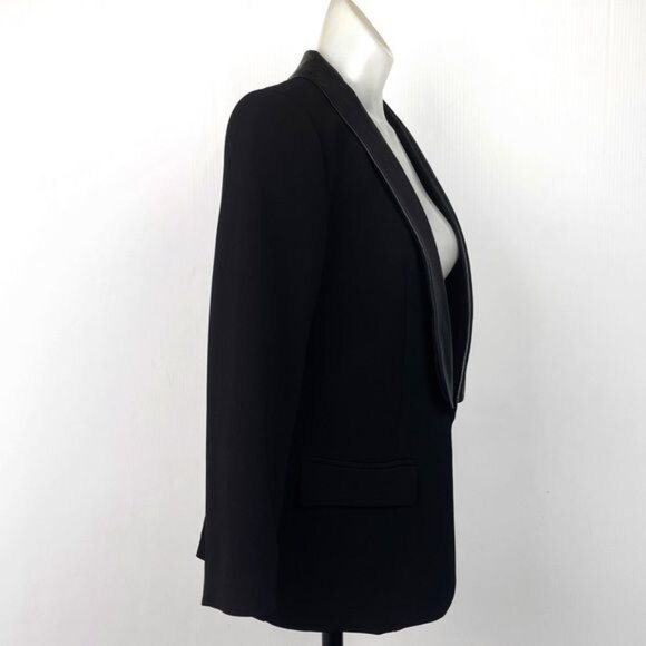 Line & Dot Leather Trim Tuxedo Blazer Jacket size medium - Picture 3 of 11